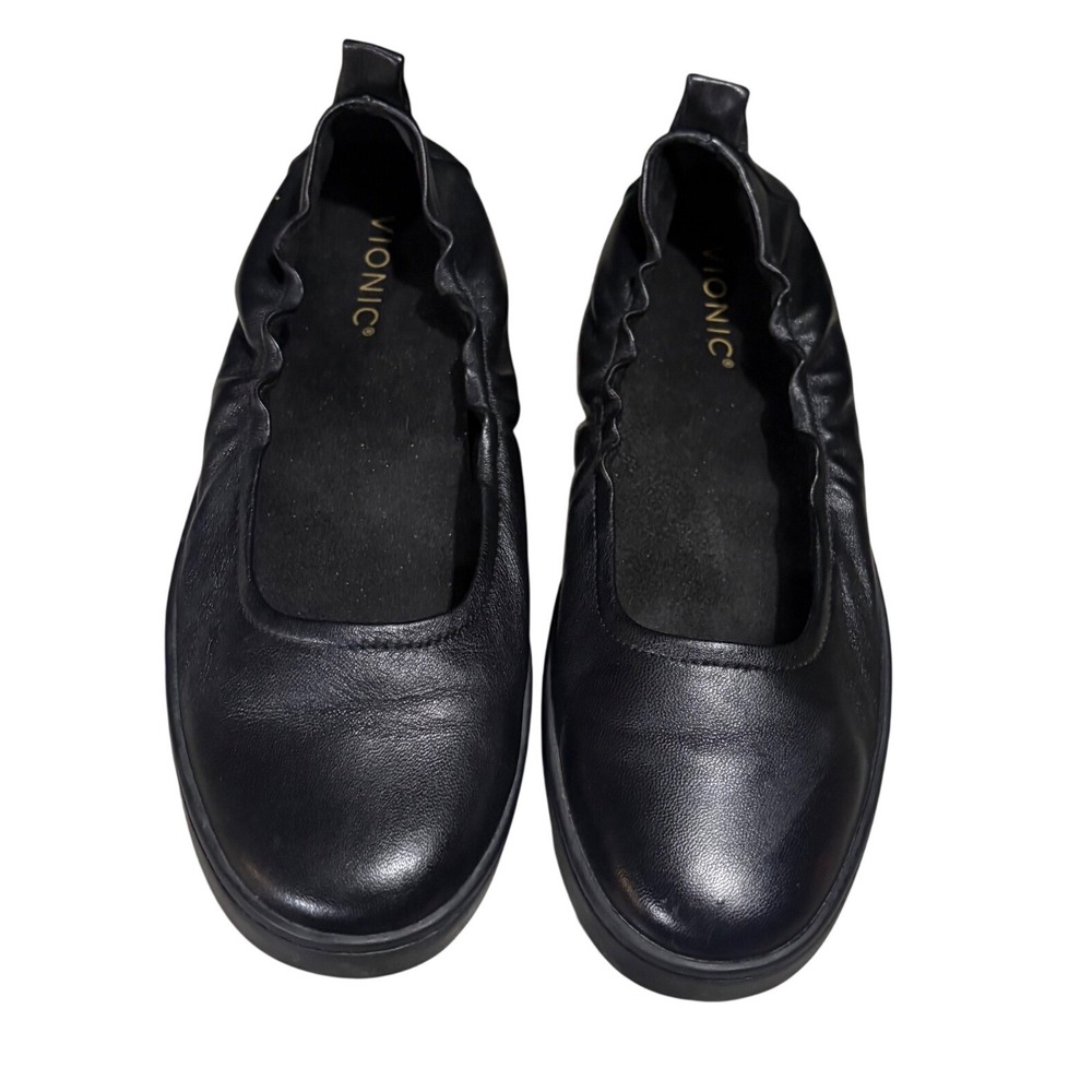 Vionic Uptown Ballet Flat Black Leather Orthotic Comfort Shoes Women 8.5